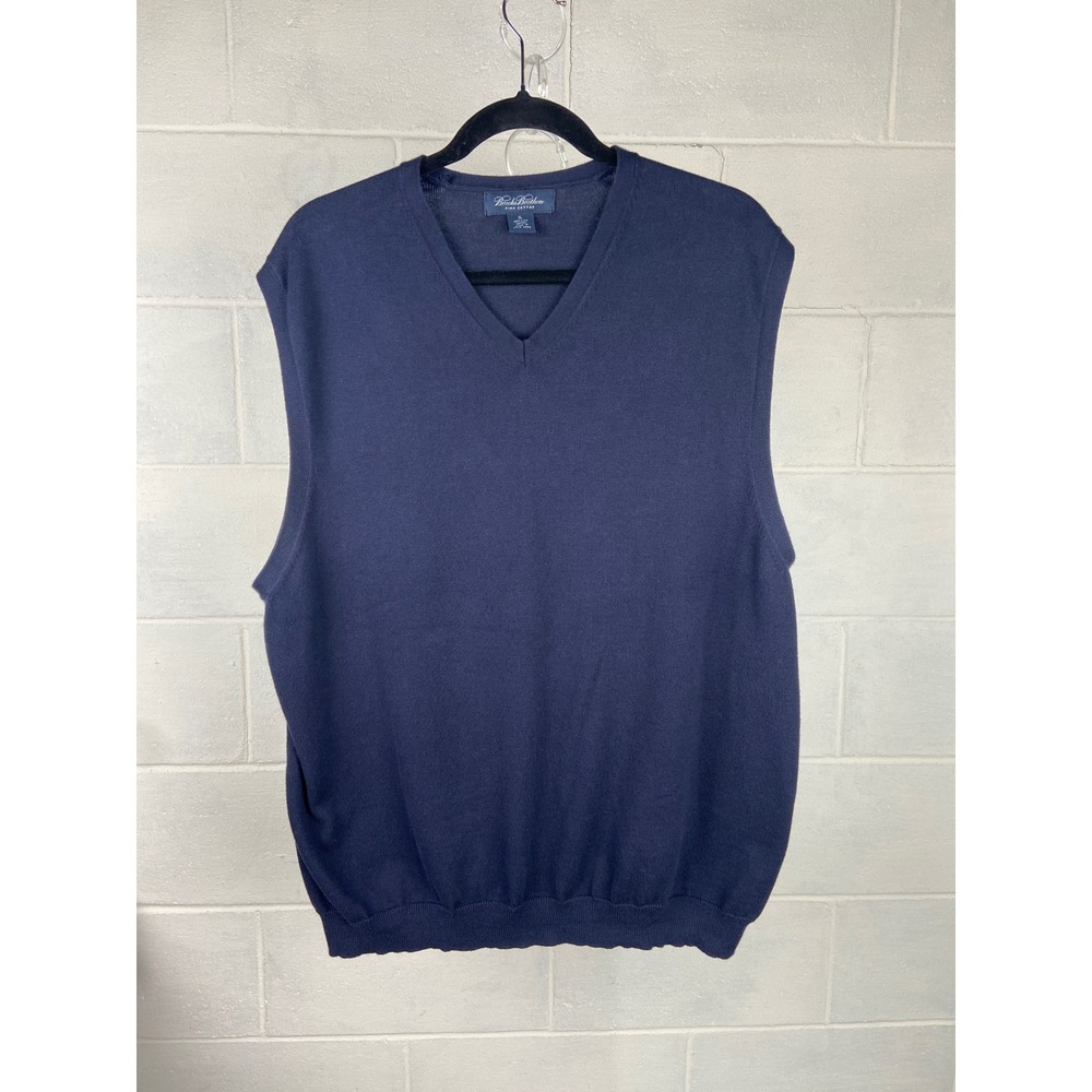 Brooks‎ Brothers Pima Cotton Knit Sweater Vest V-Neck Sleeveless XL Navy Golf